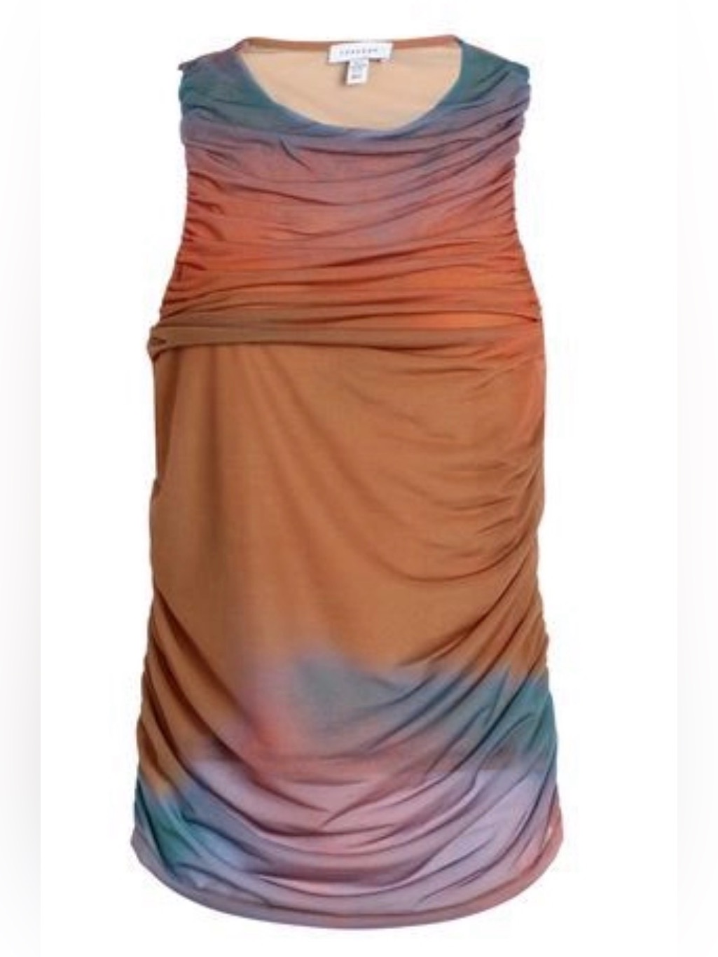 Topshop Gradient Ruched Backless Dress In Peach, Blue & Mustard